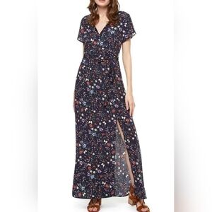 Sanctuary Coco Floral Butterfly Navy A-Line Short Sleeve Maxi Dress Size XL